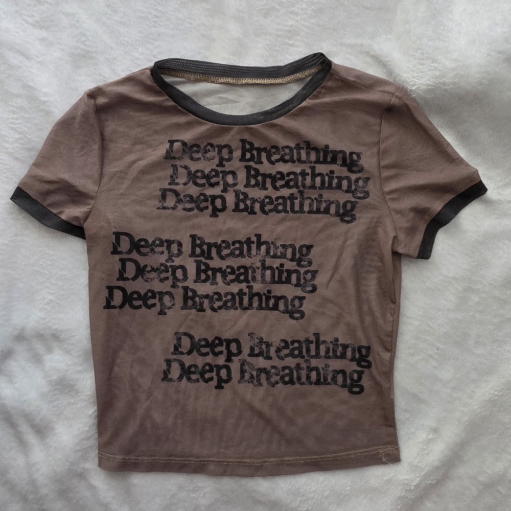 Brown Graphic Tee 'Deep Breathing' Graphic